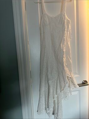 Lulu's White Asymmetrical Eyelet Lace Maxi Dress